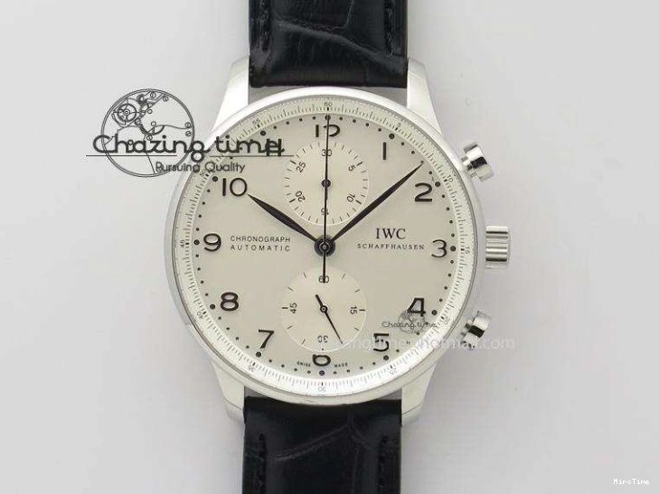 MIROTIME 0509 Minimalist Portuguese 40mm Chrono SS Black Dial On Black Leather Strap A 7382